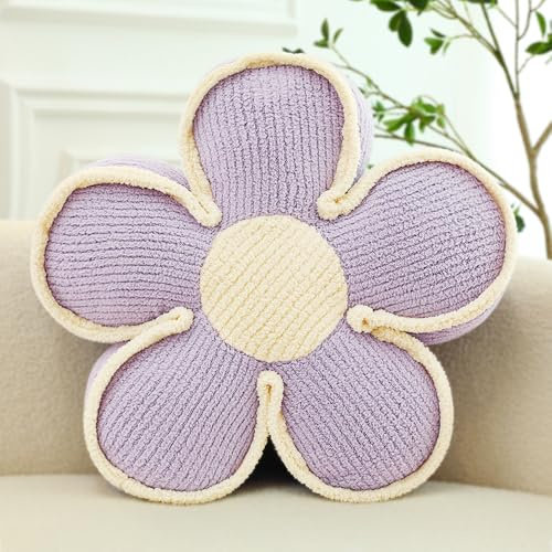 Kyduu Cuscini di Fiori Fiore, 50cm, Cuscino da pavimento fiore, Cuscino decorativo per la casa, Cuscino decorativo a forma fiore carino(Viola)