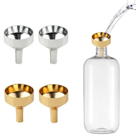 HABNI 4 Mini Embudos Pequeños de Acero Inoxidable para Cocina y Cosméticos, Embudo Metálico Plateado y Dorado
