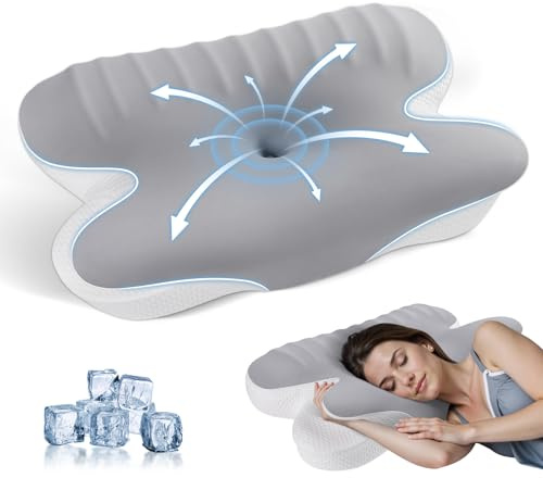 JINXIA Memory-Schaum-Kissen zum Schlafen, ergonomisches orthopädisches Nackenkissen, kühlendes Kissen mit abnehmbarem Kissenbezug für Seiten-, Rücken- und Bauchschläfer, dunkelgrau