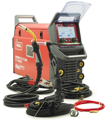 IDEAL Expert Multi 230 PFC Pulse 4 in 1 Pro5 - Saldatrice combinata Inverter MIG MAG TIG filo di riempimento senza gas con funzione di impulso, sinergica 230 A, per acciaio, alluminio, acciaio inox e