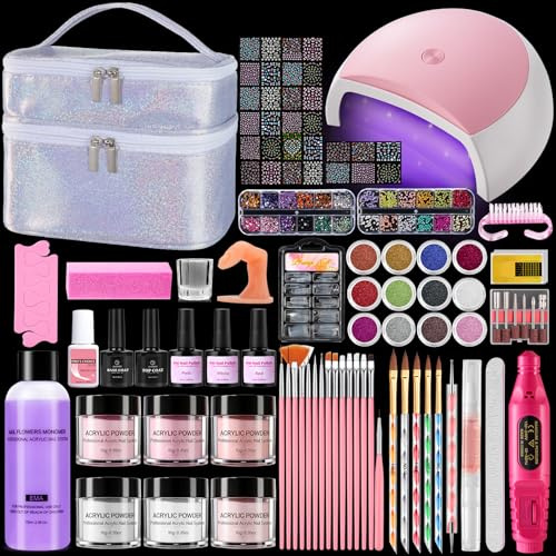 Deciniee Kit De Uñas Acrílicas: Juego Completo Con Polvo Acrílico, Lámpara Uv, Taladro, Puntas Postizas, Esmaltes Semipermanentes Para Uñas, Set De Manicura Ideal Como Regalo Con Bolsa De Almacenaje