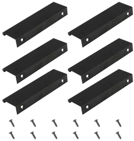 6 Piezas Tiradores Armarios Negros, Tiradores Cocina Ocultos Armarios Aluminio 120mm Manillas Muebles Invisibles y 12 tornillos para Cajones Puertas Dormitorio y Baño Diseño Moderno Mate Fácil Sin