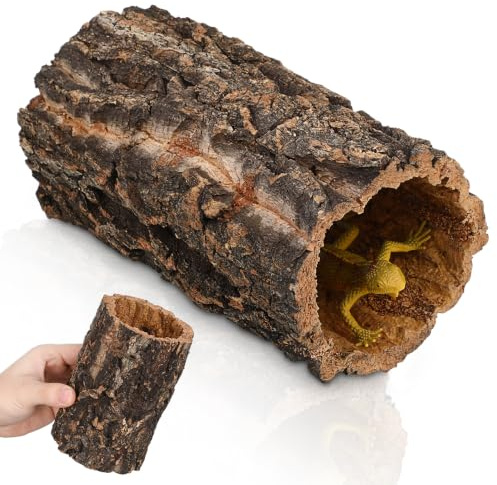 Veemoon Reptile Hide Cave Tree Trunk Hideout with Climbing Platform Hollow Log for Fish Tank Small Reptile Hide for Gecko Lizard Snake Amphibian Terrarium Decor
