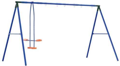 LoogCape Blå, grön, orange, gungställning av stål och PE för barn i trädgården, väderbeständig klätterställning med gungor, svängstol, expanderbar, för utomhusbruk, säker fastsättning