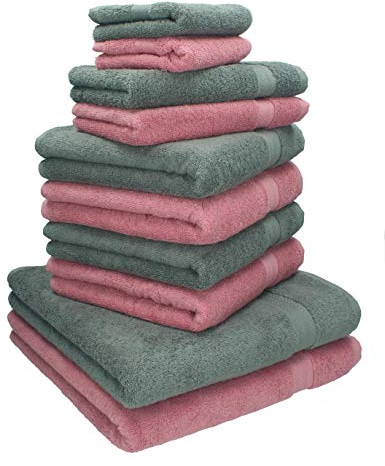 Betz 10-TLG. Handtuch-Set Classic 100% Baumwolle 2 Duschtücher 4 Handtücher 2 Gästetücher 2 Seiftücher Farbe Altrosa und anthrazitgrau