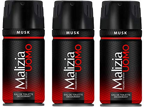 3 x Malizia Uomo Musk mann deodorant 150 ml edt-parfym