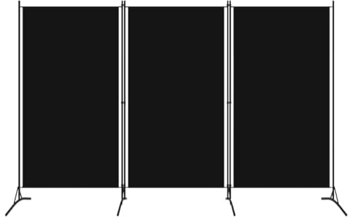 vidaXL 3-Panel Room Divider, 260x180 cm, Polyester Fabric & Iron Frame, Black, Foldable Privacy Screen, Movable Partition Wall, Bedroom & Office Separator, Home Décor