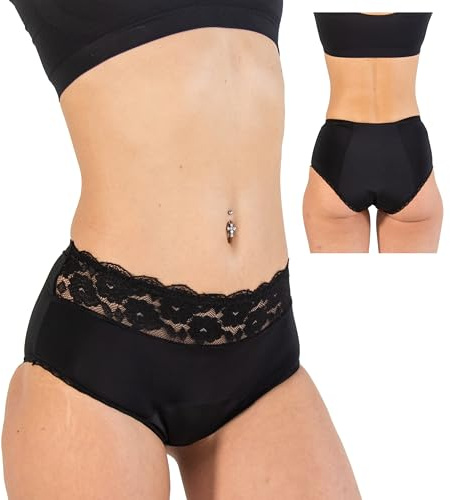 HEMSLEY Mutande Mestruali Donna Flusso Abbondante - Slip Mestruali Donna - Mutandine Mestruale Anti-Perdita e Traspiranti - Slip Ciclo Mestruale con Pizzo Elegante - Nero - 48