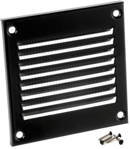 Steinberg14 Black 100x100mm Metal Air Vent Cover with Insect Mesh - 4x4 inch Ventilation Grille - Air Vent Register for Walls and Ceilings - Ventilation Cover for Outdoor and Indoor