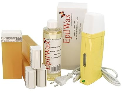 EpilWax Royal Depilatory Kit komplett med: Professionell vaxvärmare 4 Roll-On Wax 100 ml honung, 100 borttagningsremsor, 1 flaska 250 ml efter vaxolja - (Royal Honey Series 4)