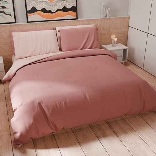 PETTI Artigiani Italiani - Set Copripiumino Matrimoniale 250x200 cm (2 Federe 50x80 cm Incluse), Parure Copripiumino Morbida Microfibra Tinta Unita Cipria Chiaro - Cipria Scuro