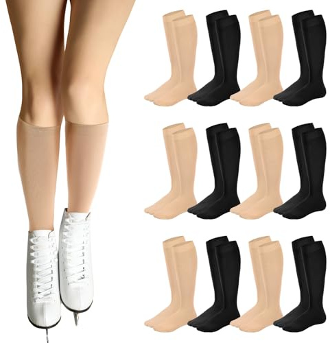Giegxin 12 Pairs Figure Skating Socks Ice Skating Socks for Girls Women Roller Skate High Tight Knee Light Opaque Nylon Sock for Kids