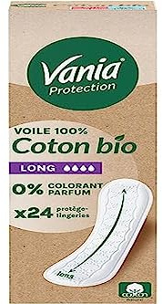 Vania | Protège-slips Protection Voile 100 % Coton Bio Long (boîte de 24 pièces) – Protège-lingeries sans parfum et sans colorant – Protection hygiénique respirante pour une sensation naturelle