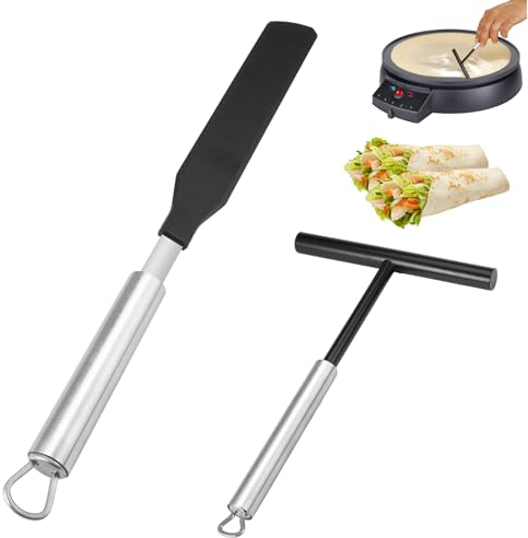 2 Pezzi Distributore di Crepes in Acciaio Inox,Spatole e Spargitore per Crepe,Spatola per Crêpes,Stendi Crepes Acciaio Inossidabile,Accessori per Crepes Set,Strumento Per Crepe Pan Maker per Pancake