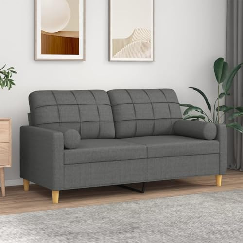 NITCA Divano a 2 Posti con Cuscini,Divano Letto con Schienale Reclinabile,Divano Reclinabile Imbottito,Poltrona Relax,Imbottito con Braccioli e Poggiapiedi, in Tessuto, Grigio Scuro 140 cm