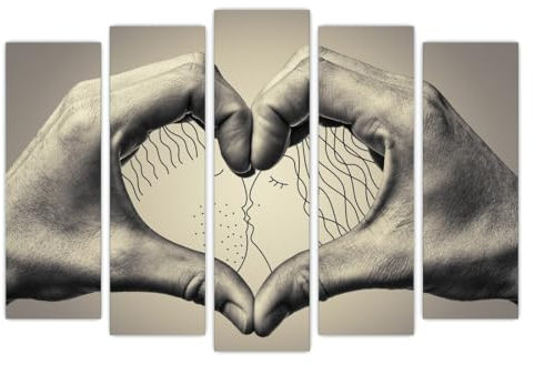 AREDE Set di 5 Stampe da Parete Quadri Moderni Decorazioni da Muro per Casa Soggiorno Camera da Letto e Cucina Cuore che si bacia| 120 x 80 cm | Pronto da appendere
