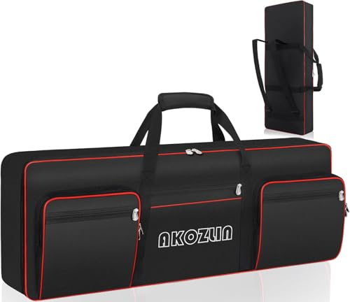 AKOZLIN 49 Key Keyboard Case Electric Piano Keyboard Bag Portable Keyboard Gig Bag 600D Oxford Cloth with Adjustable Straps and 5-Pocket for Keyboard Accessaries 86×33×10cm