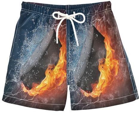 HMZXZ Kleinkind Jungen Badeshorts Kinder Ball Eishockey Puck Feuer Wasser schnelltrocknend Badeanzug Badeshorts Badehose Schwimmhose für Kind Teenager Eishockey Puck 2-13 Jahre