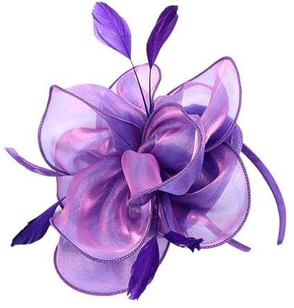 CCAIPU Fascinator Chapeaux pour Femmes, Elégant Chapeau en Maille Chapeau Fascinateur avec Clip Bandeau Fleuri pour Filles et Femmes (A-Pourpre)