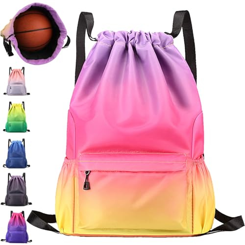 AUNGCSHE Sacca Sportiva Borsa con Coulisse, Zaino da Nuot, Impermeabile Sacchetta Sportiva Palestra, Zaino da Palestra Bambini, 33 * 16 * 49 cm Grande capacità Sacca Zaino con Coulisse (Giallo)
