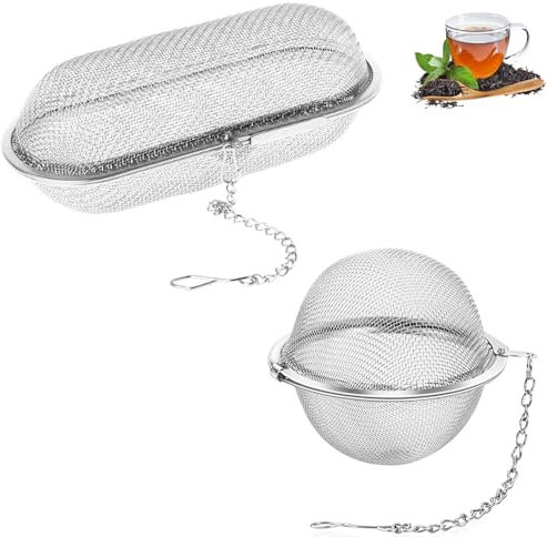 2 Stück Gewürzei Teesieb, Teesieb Groß Langlebig Teesieb für Losen Tee GewüRzsieb Zum Mitkochen Tea Infuser Teaballs Elliptisch und Kugelförmig Teesieb Groß Gewürzsieb zum Mitkochen