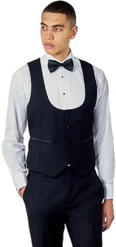 Xposed Men’s Black Formal Tailored Tuxedo Dinner Waistcoat [UWC-8158-AMARI-BLACK, UK/US 44 EU 54]