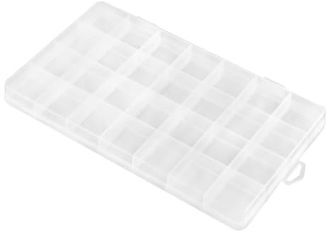 VZU Cajas clasificadoras para piezas pequeñas, 28 compartimentos, 3,1 x 3 cm, caja de almacenamiento, caja de clasificación con tapa, organizador para manualidades, medicamentos, minerales, 22,5 x
