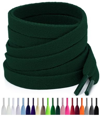 Puzeam 2 Paia di Lacci Piatti per Scarpe da Ginnastica, 8 mm di Larghezza, Stringhe Scarpe per Sneaker, Scarpe Sportive, Scarpe da Corsa (130 cm, Verde Scuro)