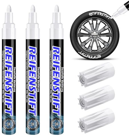 Hsypti Lot de 3 marqueurs pneu blancs - Haute capacité - Étanche - Stylos de retouche pour pneus de voiture et moto