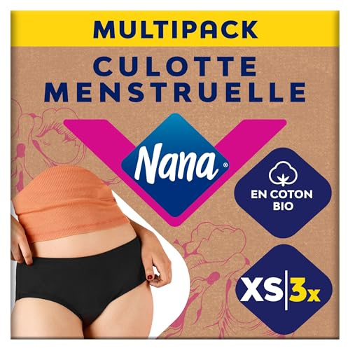 Nana Culotte Menstruelle Lavable Coton Bio - Flux Abondant - Noir - Coupe Hipster - XS x3