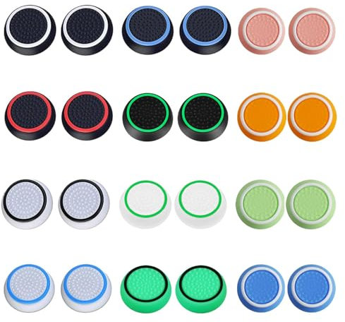 RXKFIGX 24 Pièces Grip Caps Joystick Thumbstic, PS5 Accessoires Capuchons en Silicone pour Manettes, Capuchon Joystick Switch Xbox One Series X/S PS4 PS5 Accessoires, Couleurs Assorties