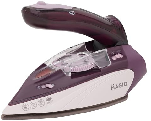 MAGIO Reise-Dampfbügeleisen | 1100 Watt | Klappbarer Griff | Dualspannung 120V–240V | Mini-Bügeleisen nur 0,7 kg | Keramikbügelsohle | Temperaturregler
