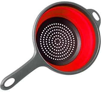 Passoire pliable en silicone, passoire à légumes avec poignée, passoire pliable, panier d'égouttement pour fruits pour la cuisine (rouge)