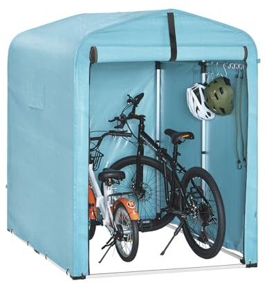 SoBuy Abri de Jardin, Cabane de Jardin Exterieur Imperméable, abri Moto avec des Crochets, Garage pour Vélo et Outils, Abri Vélo, Rangement et Stockage, Bleu Clair, 120x176x163 cm, KLS11-BL