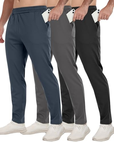 3 Pack Men's Workout Sweatpants with Pockets,Athletic Gym Tapered Joggers Pants for Men Running Pants-BlackDGrayNavy-XL
