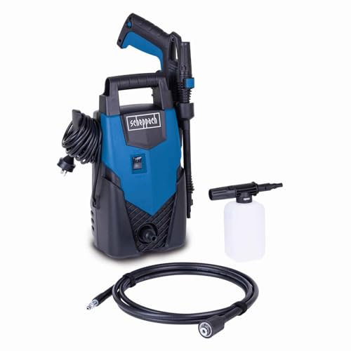 Scheppach Hochdruckreiniger HCE1400 | 1400W Leistung | max. 110 bar Druck | Quick-Connect-System | Durchflussmenge 408 L/h | 3m Hochdruckschlauch, Reinigungslanze & Zubehör