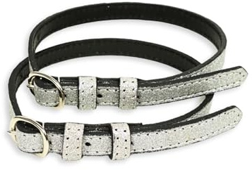 Cinghie per spore in pelle, 2 pezzi, in pelle, per spore, cinturino di ricambio regolabile, perfetta tenuta delle spore di equitazione (glitter argento)