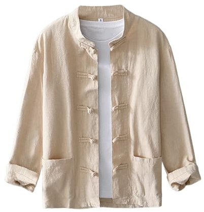 Camisa tradicional de traje Tang para hombre, uniforme de Kung Fu de manga larga, botones de rana china, tela ligera, chaqueta elegante para verano y ocasiones culturales