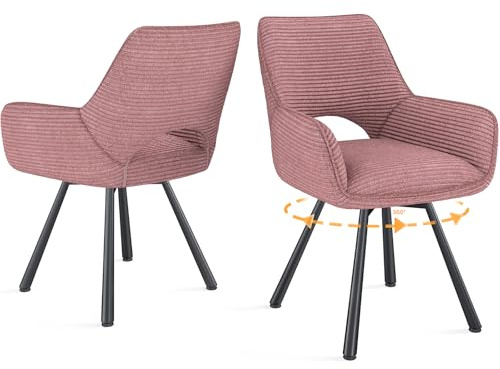 WAFTING Chaise Pivotante 360°Salle à Manger Lot de 2,Peuvent Servir comme Chaise Velours,Chaises de Cuisine,Chaises Salon avec Accoudoirs aux Jambes Métallique,Rose