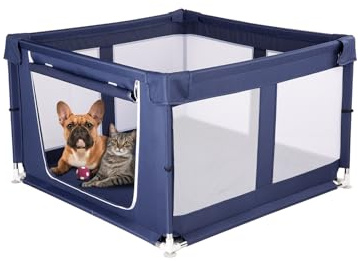 Dog Playpen,Whelping Box for Dogs and Puppies,Whelping Pen with Rails for Large Medium Small Pet Dogs Puppies,Puppy Pen Indoors/Outdoors(107x107x66CM)