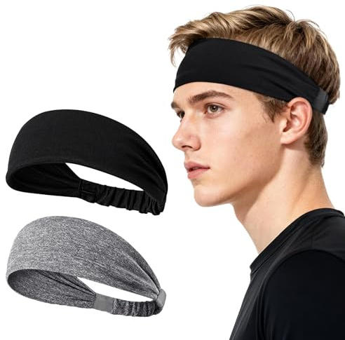 Sularpek Bandeau de Sport 2 Pièces, Bandeaux Élastiques Confortables, Respirant et Absorbant pour Sport, Gym, Course, Idéal pour Toutes Les Saisons, Noir, Gris