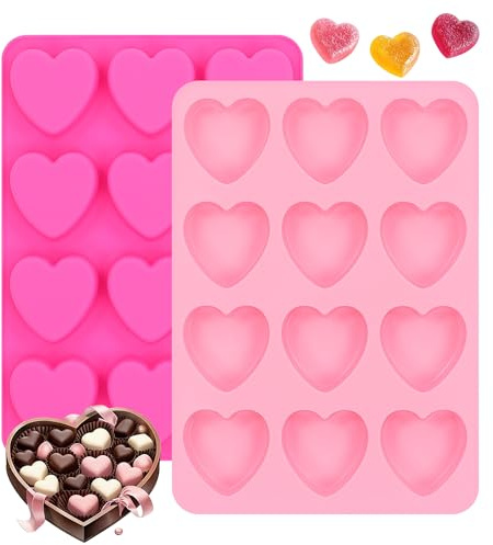 Heart-Shaped Silicone Chocolate Molds - Set of 2, Perfect for Mother's Day, Non-Stick Candy Heart Molds for Baking, Candy, Gummy, Cake, Jelly, Pudding, Handmade Soap Mould