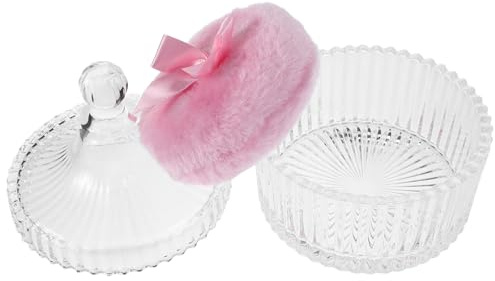 Garneck Borla de Polvo Rosa Extra Grande para Polvos Corporales con Recipiente de Vidrio y Lazo Decorativo, Agradable y Cómoda para Mujeres