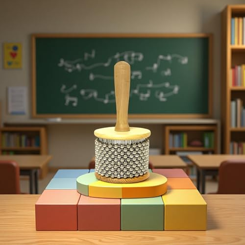Cabasa slagverk i trä musikinstrument, 3,5 x 6,9 tum/8,8 x 17,5 cm handskakare med skarpt ljud metallpärlkedja, lätt design för ungdomar, orkester ackompanjemang