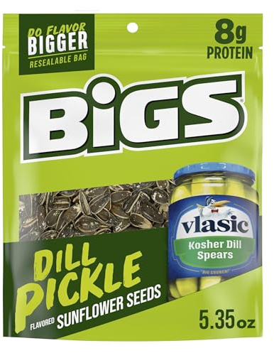 BIGS Sunflower Seeds, Vlasic Dill Pickle Flavor, Easter Basket Stuffer for Sports Fans, 5.35 oz. (Pack of 12)