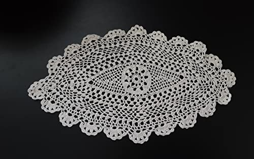 Spitzendeckchen Häkeldeckchen Tischdecke Handarbeit Vollhäkel Deckchen Untersetzer Aufleger Landhaus Nostalgie Handarbeit 100% Baumwolle 20 x 30 cm Oval Ecru