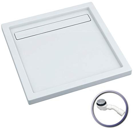 VBChome Duschwanne 100x100x6,5 cm Duschtasse Rechteck für Duschkabine Styroporträger flach Sanitär-Acryl Duschbecken stabil glatt weiß Dusche+ Ablaufgarnitur Viega Domoplex