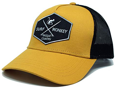 DRESSED IN MUSIC PLAY WITH ME Gorra Tipo Trucker - Visera Curvada - Diseño 5 Paneles - Parche Cosido Parte Frontal - Cierre Ajustable Snapback - Corona de Perfil bajo (Mostaza/Negro)