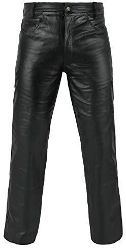 FNine - Pantaloni da moto in vera pelle pieno fiore, stile moto - nero - 42 Vita