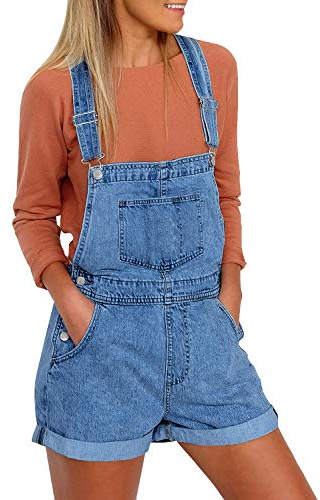 Roskiky Bavoir en jean pour femme avec poches élastiques - Bleu - X-Large
